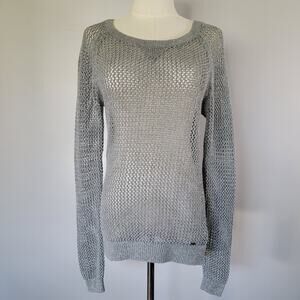 Hollister Y2K Silver Metallic Sweater Women S Loose Weave Edgy Shimmer Glam